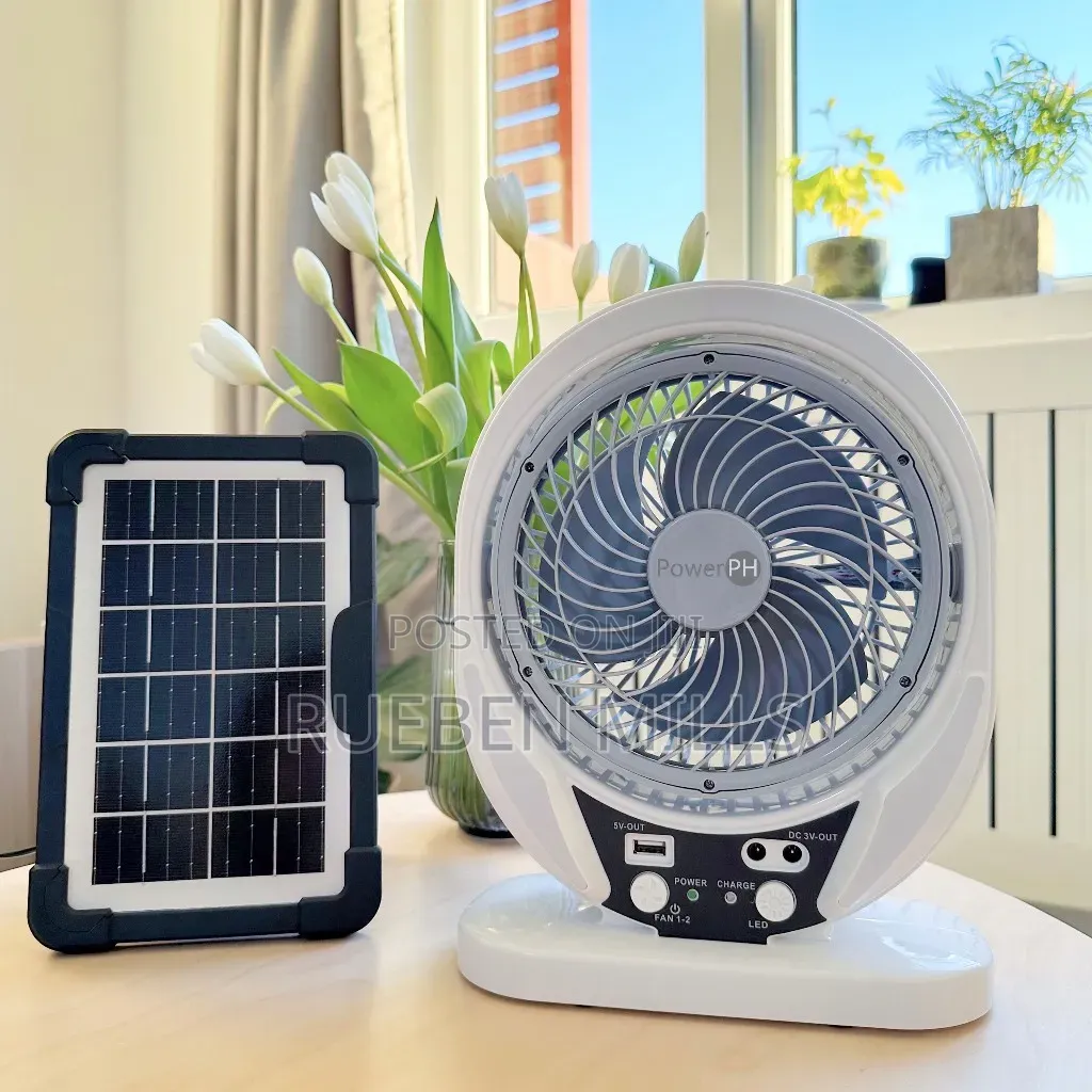 Power Ph Solar and Electric Rechargeable Eight Inches Table Fan