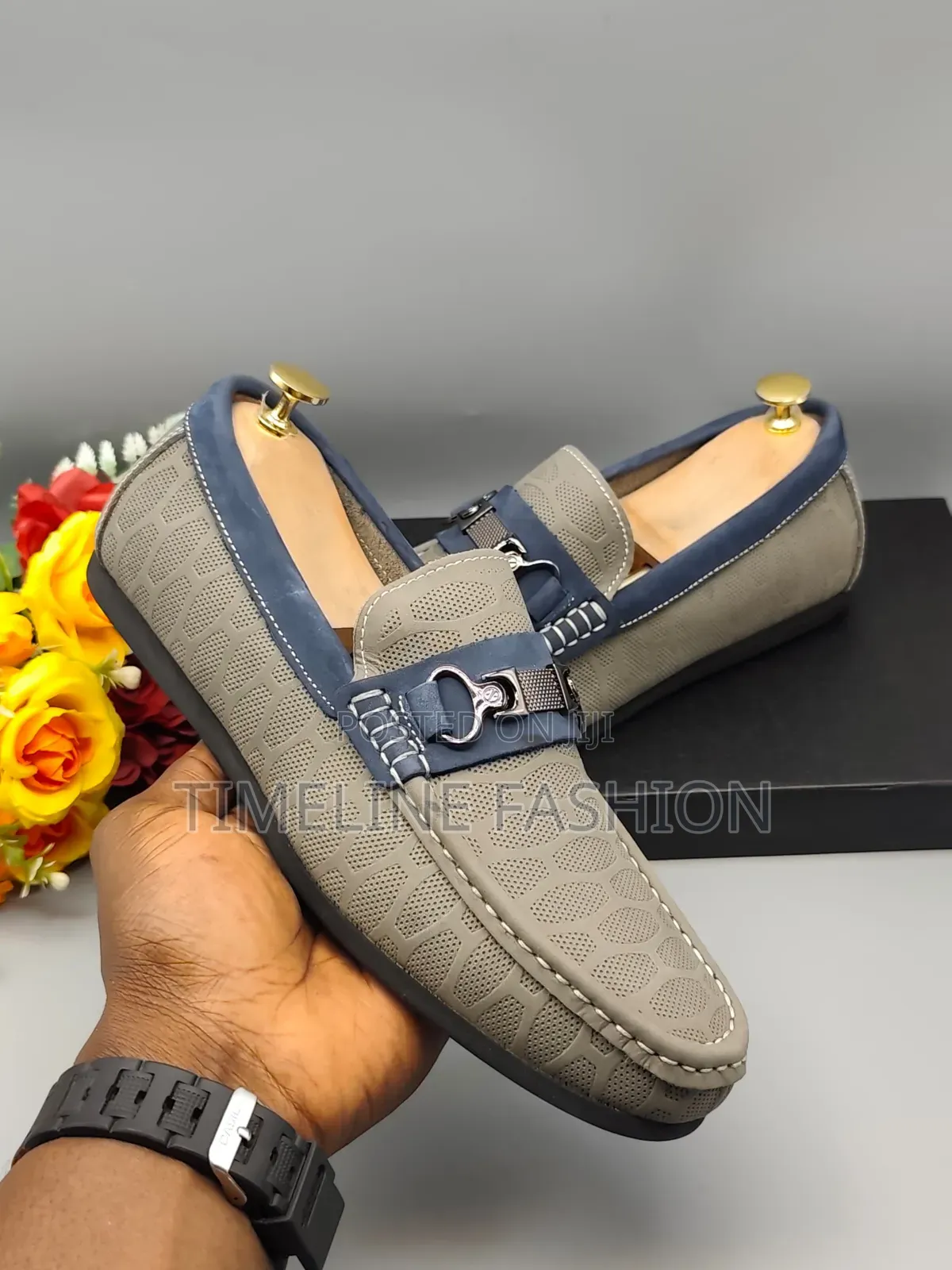 Grey and Navy Blue Clark's Men's Leather Loafers