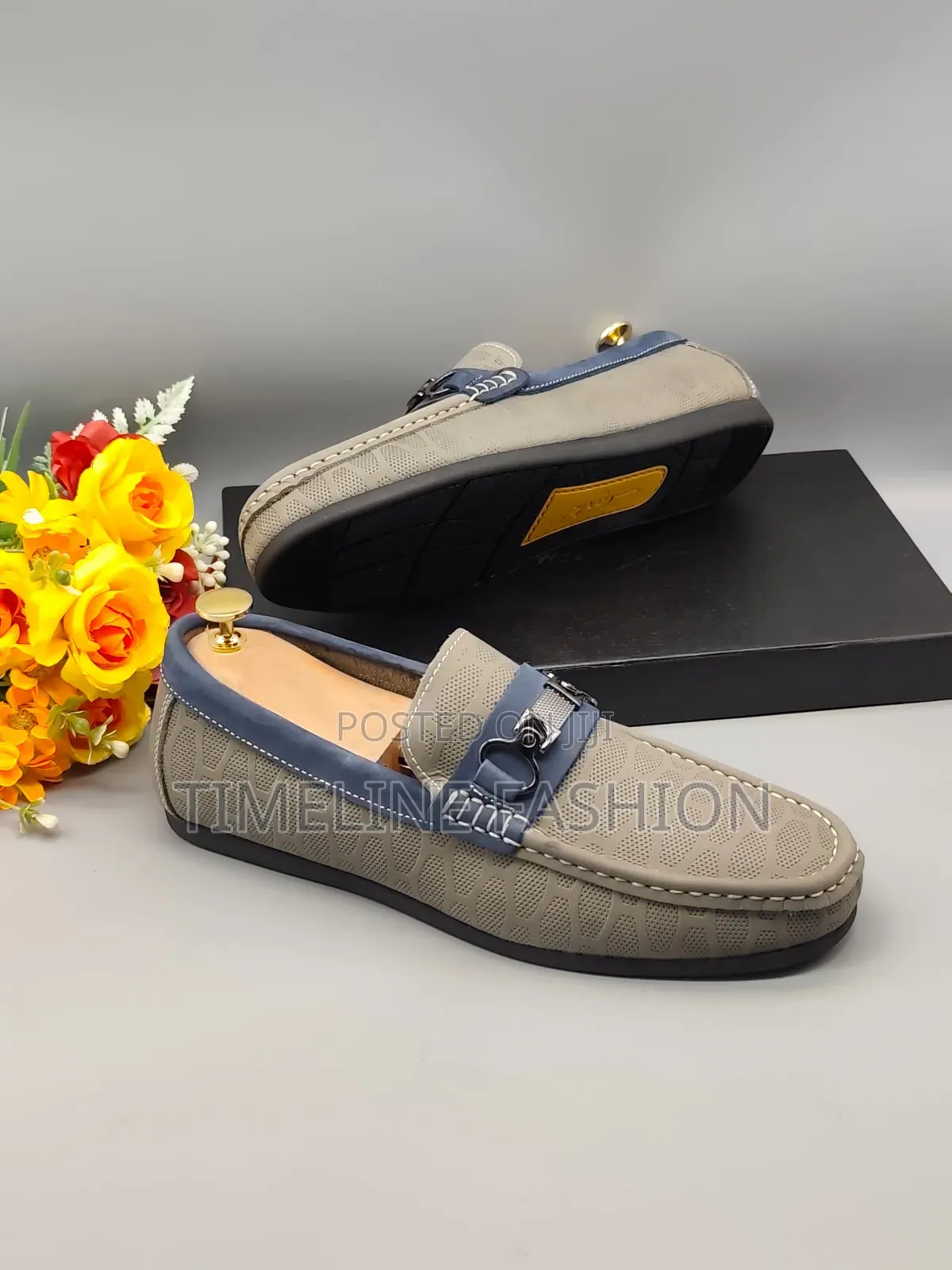 Grey and Navy Blue Clark's Men's Leather Loafers
