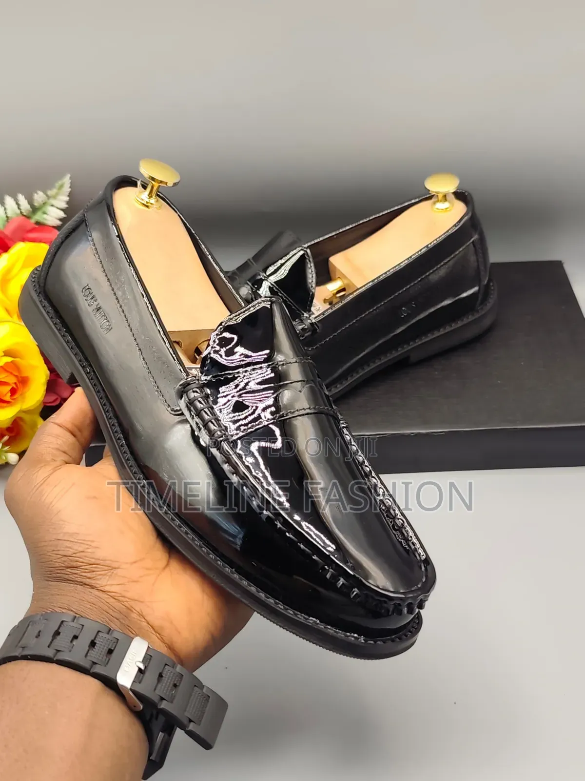 Louis Vuitton Executive Men's Black Mirror Leather Loafers