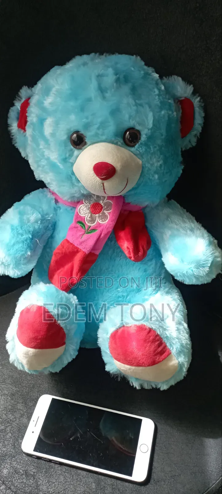A Fluffy Sky Blue Teddy Bear With Dimensions: 43×31cm