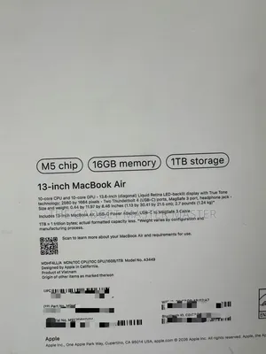 New Laptop Apple MacBook Air 2026 M5 13-inch 16GB Apple M5 SSD 1T