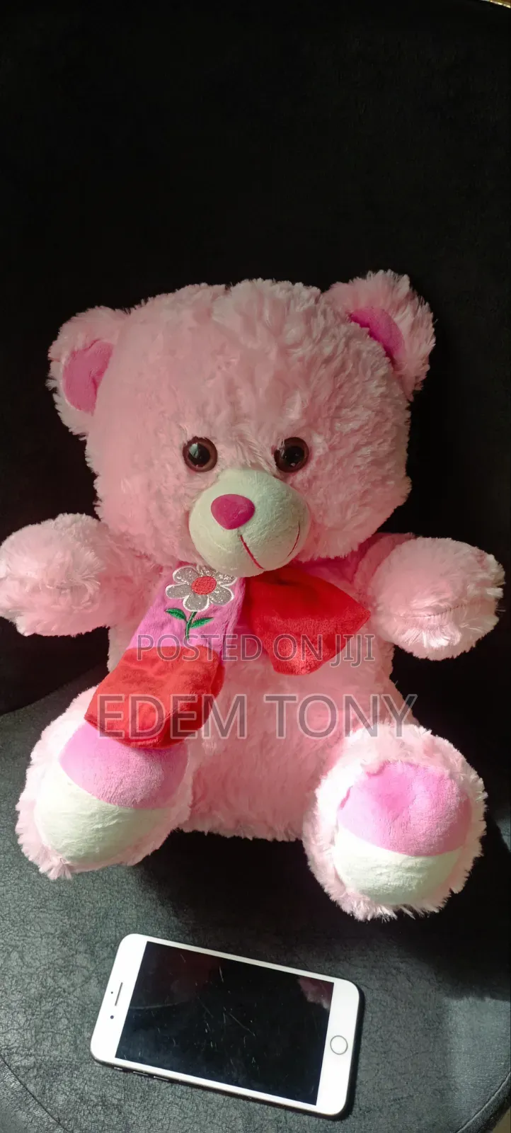 A Fluffy Pink Teddy Bear With Dimensions: 43 by 31cm