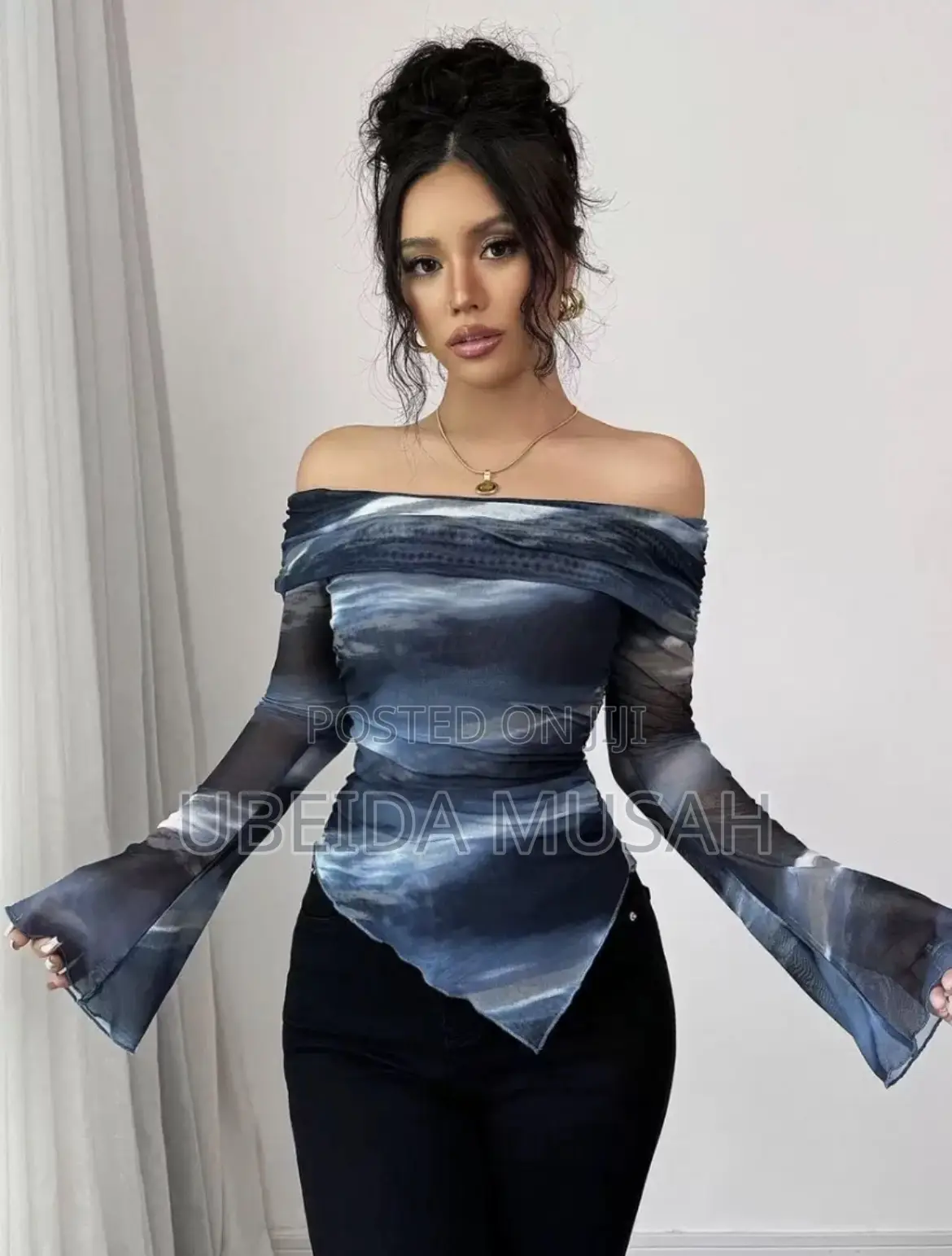Flare-Sleeve Mesh Top