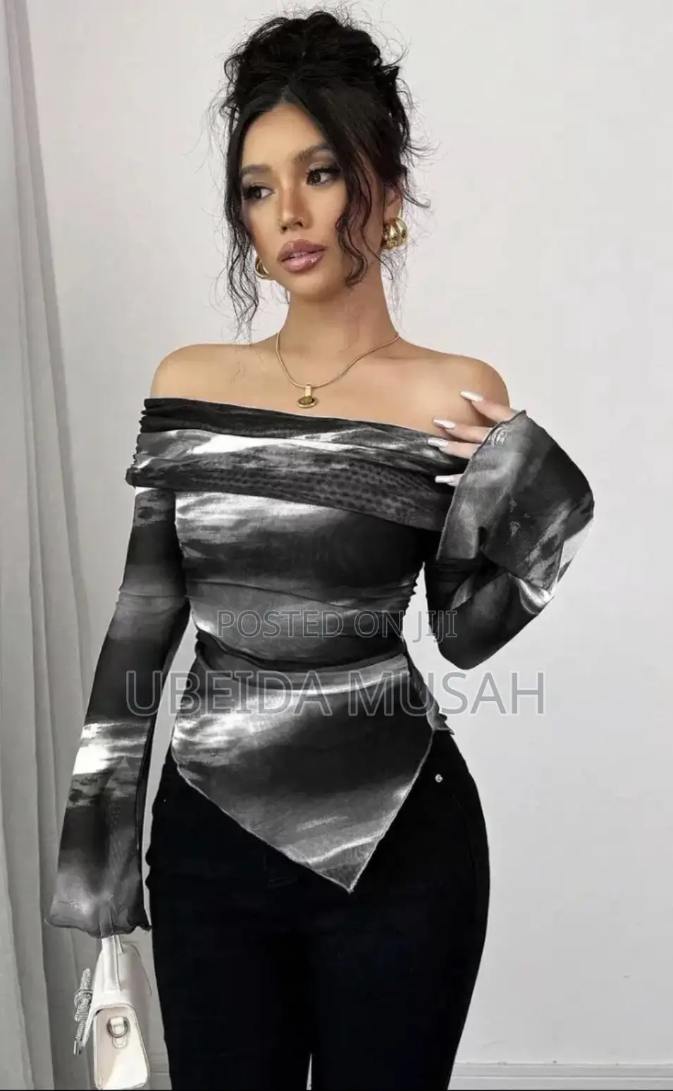 Flare-Sleeve Mesh Top