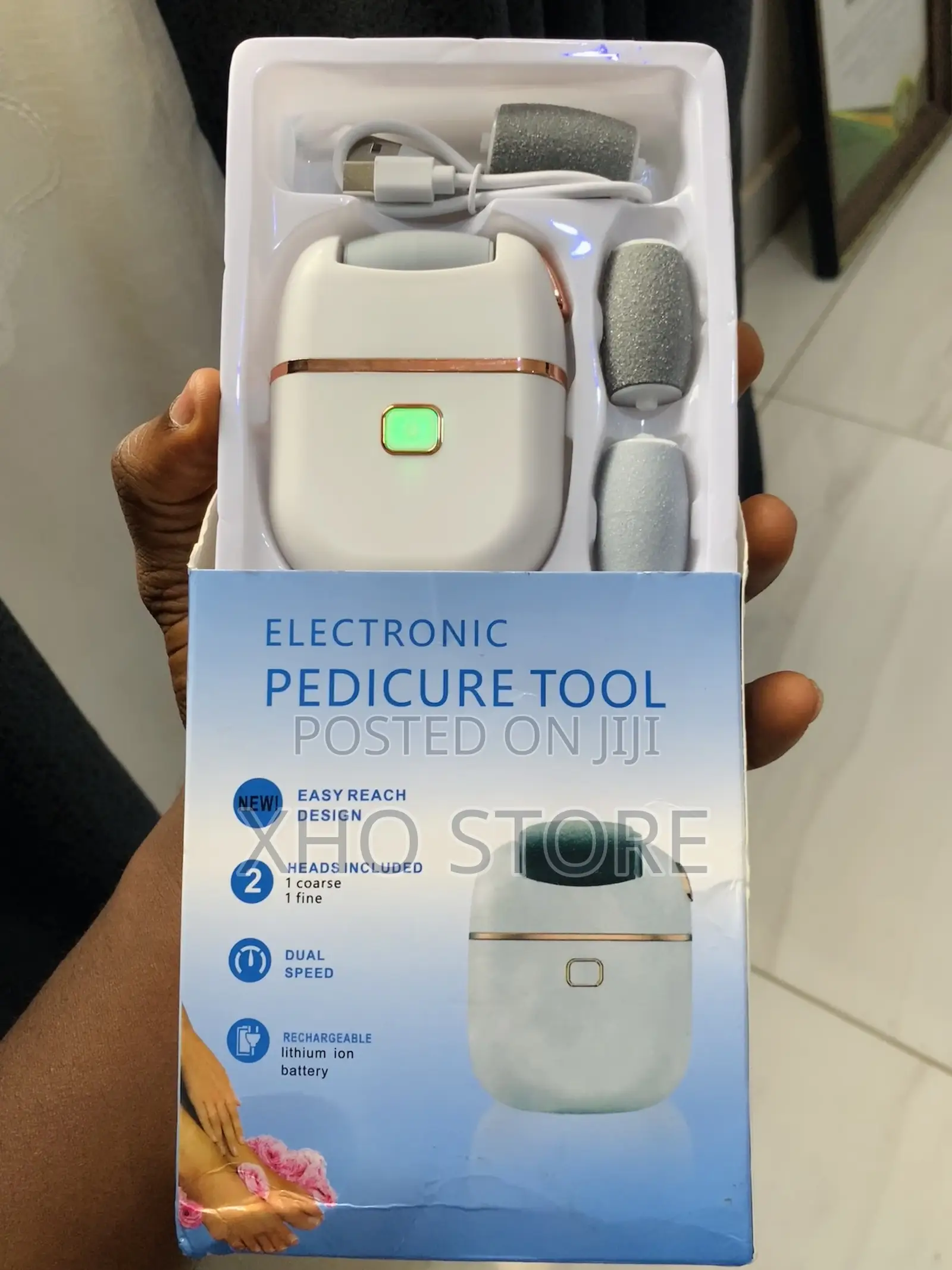 Usb Charged Foot Scrubber Set With 3 Replaceable Roller Heads-Pedicure