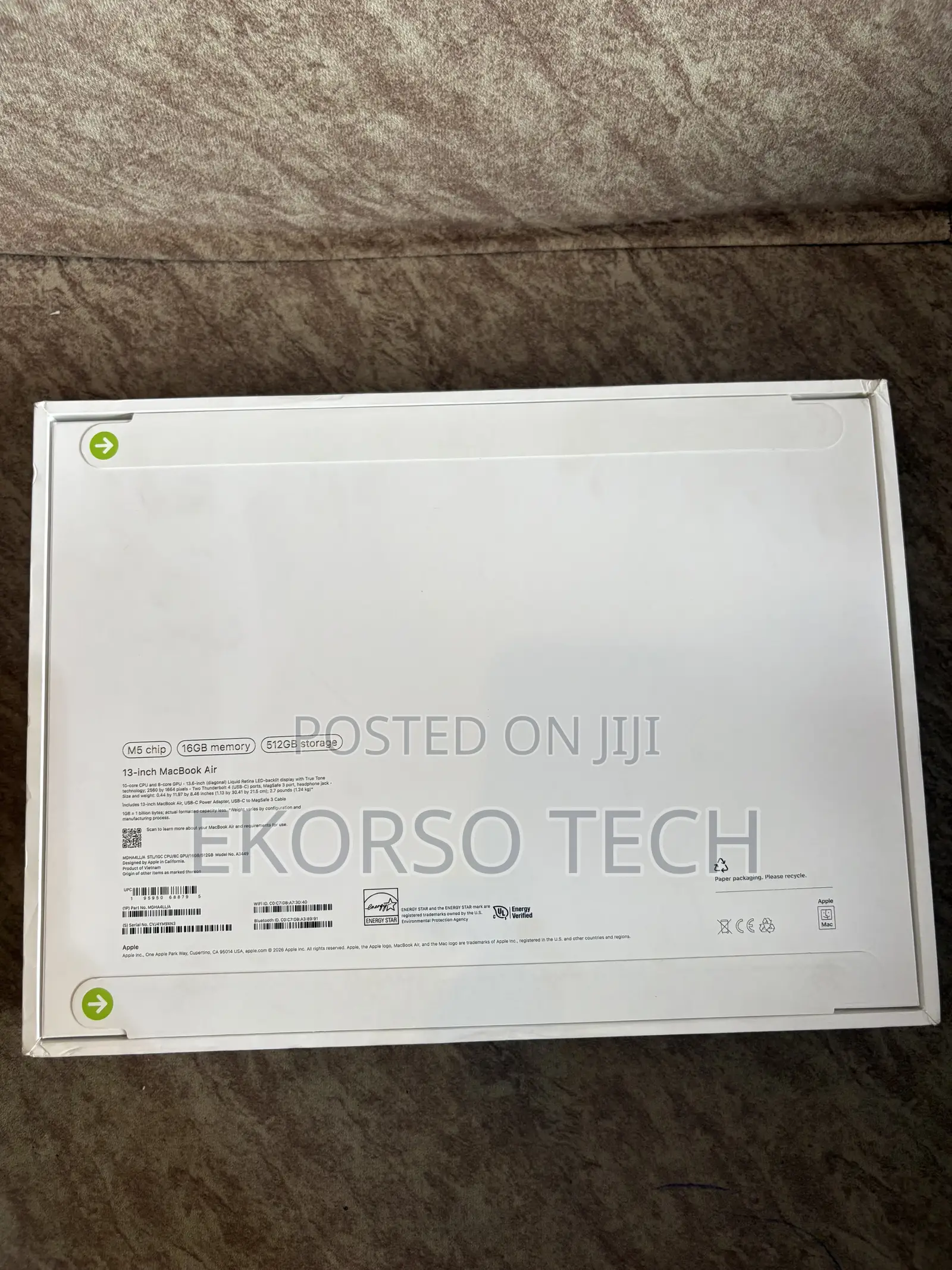 New Laptop Apple MacBook Air 2026 M5 13-inch 16GB Apple M5 SSD 512GB