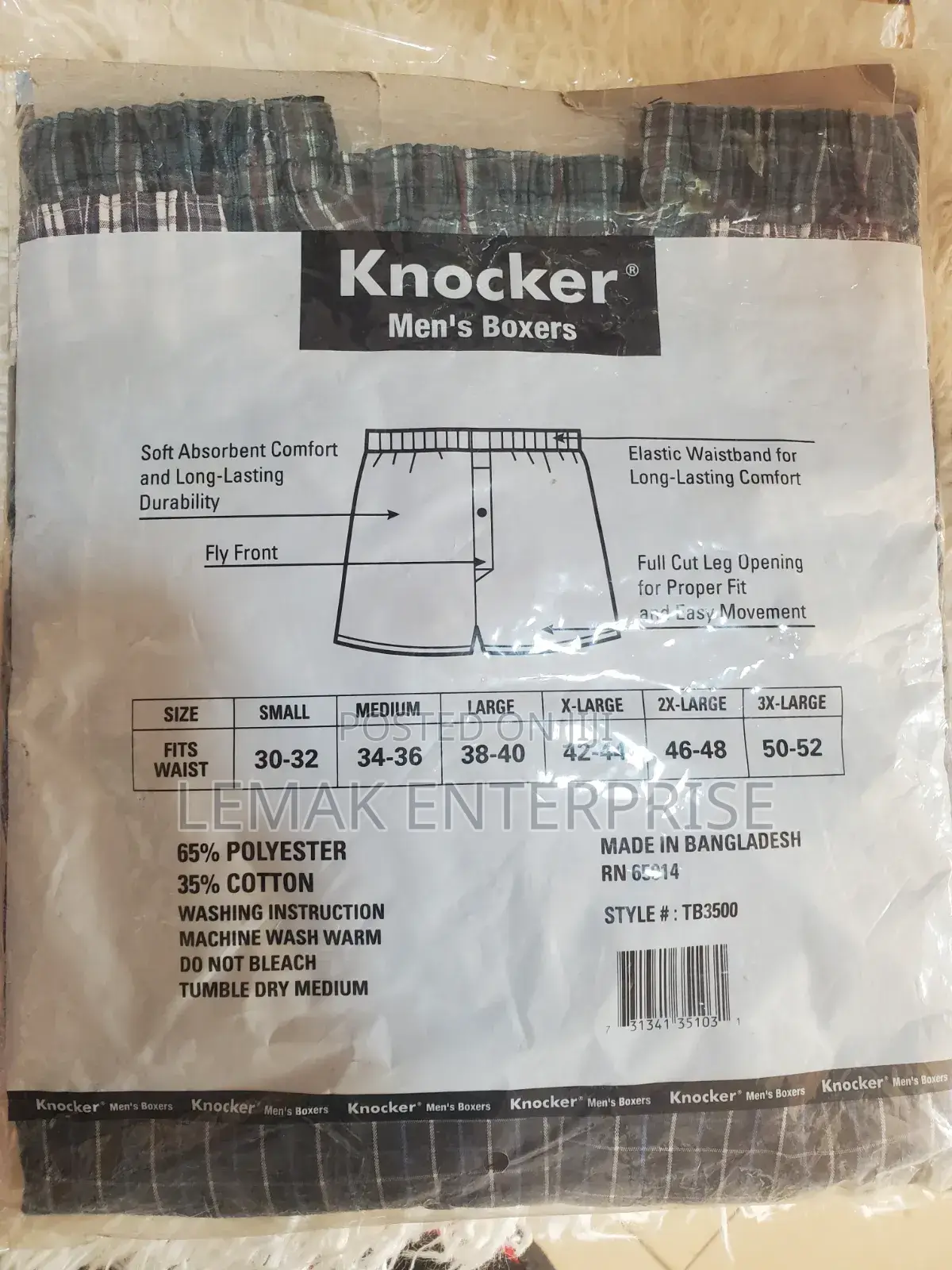 Men's Boxers Shorts 3 Packs by Knock. Size Large L.