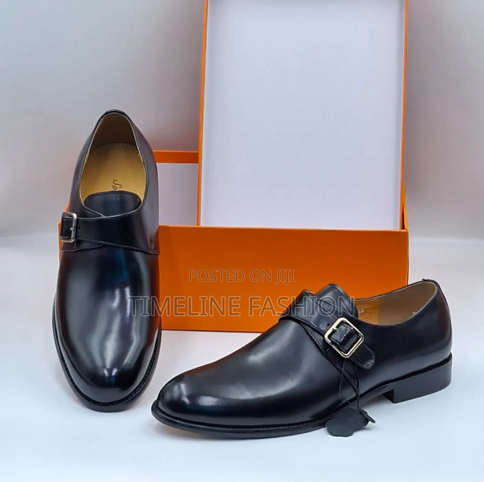 Quality Men's Black Leather Single Monk Strap Shoes
