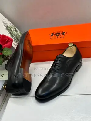 Rossi Black Leather Men's Oxford Lace-Up Shoes