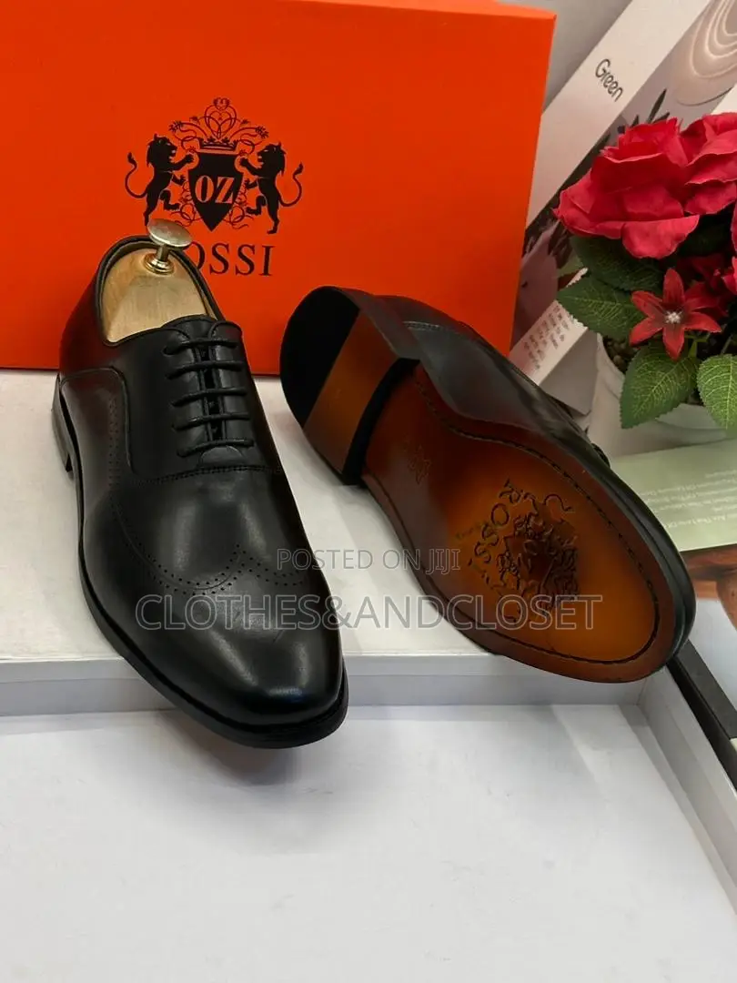 Rossi Black Leather Men's Oxford Lace-Up Shoes