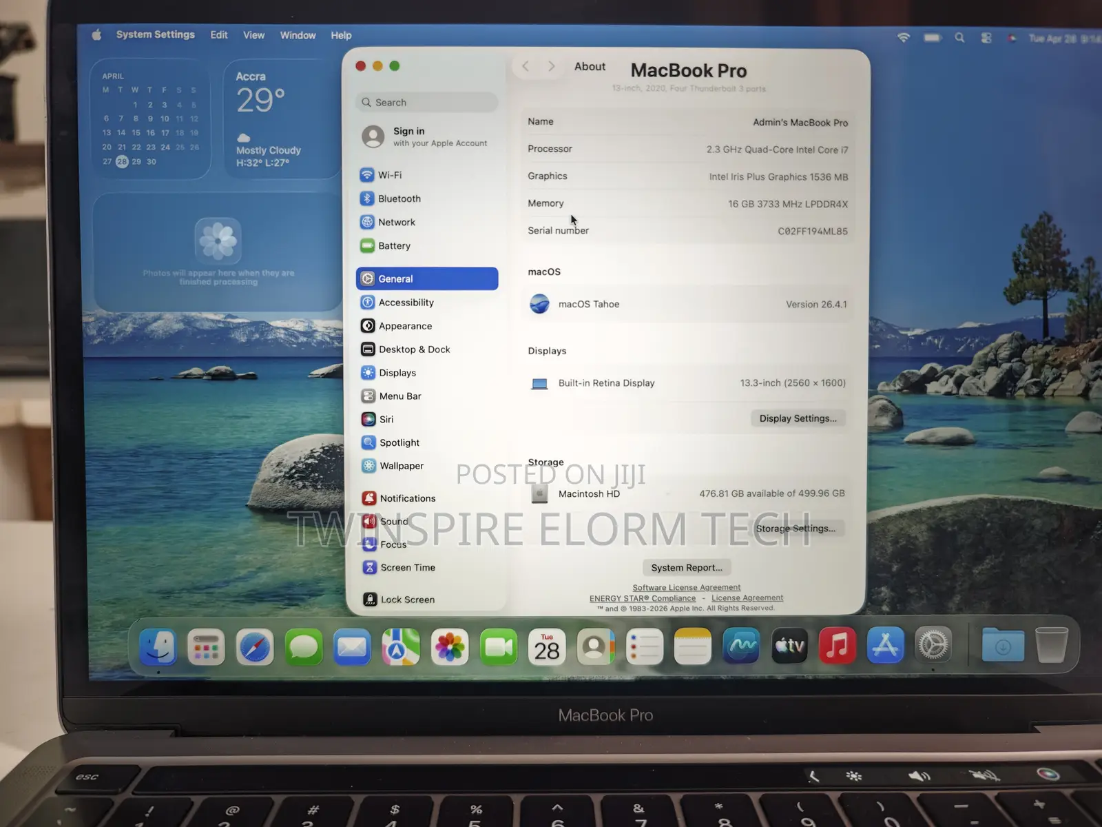 Laptop Apple MacBook Pro 2020 16GB Intel Core i7 SSD 512GB