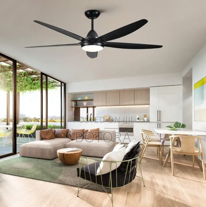 56" Large Ceiling Fan With Light Remote Control - Brown/Black