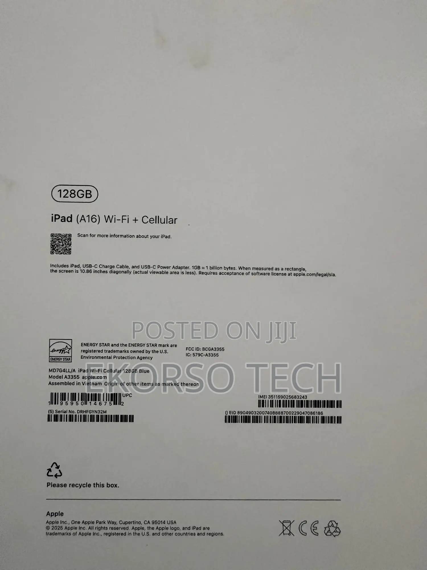 New Apple iPad (2025) 128 GB Blue