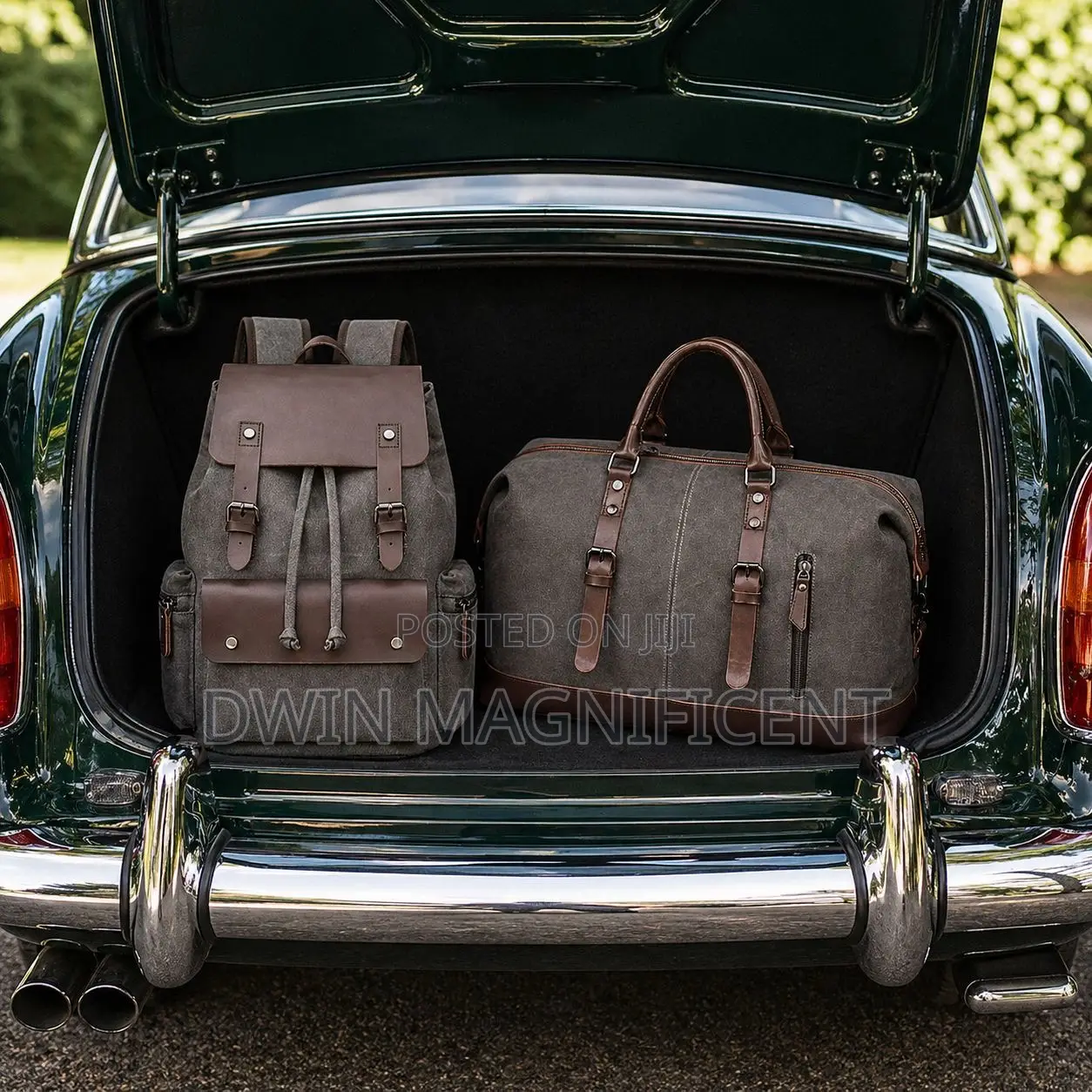 Vintage Canvas/Leather Travel Set Featuring Backpack and a Duffel Bag