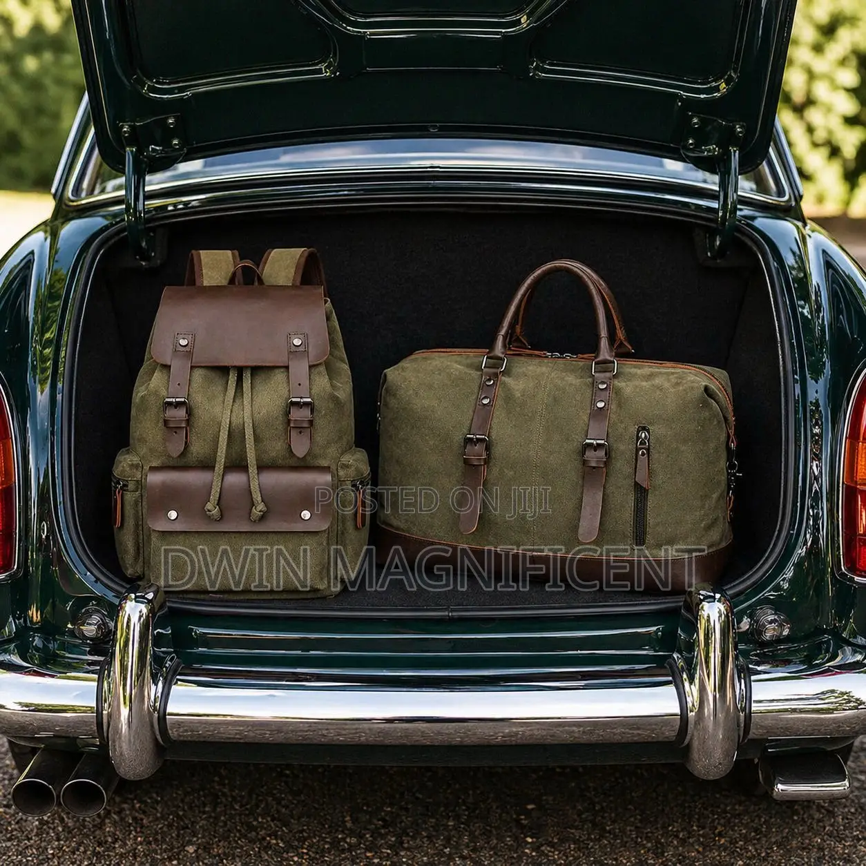 Vintage Canvas/Leather Travel Set Featuring Backpack and a Duffel Bag