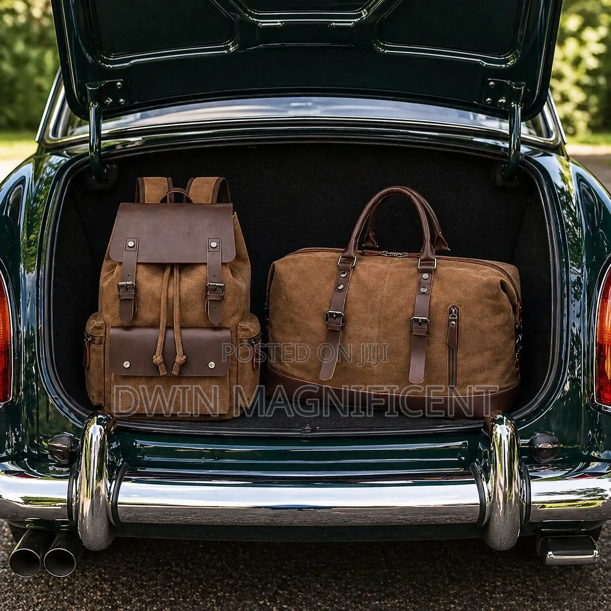 Vintage Canvas/Leather Travel Set Featuring Backpack and a Duffel Bag