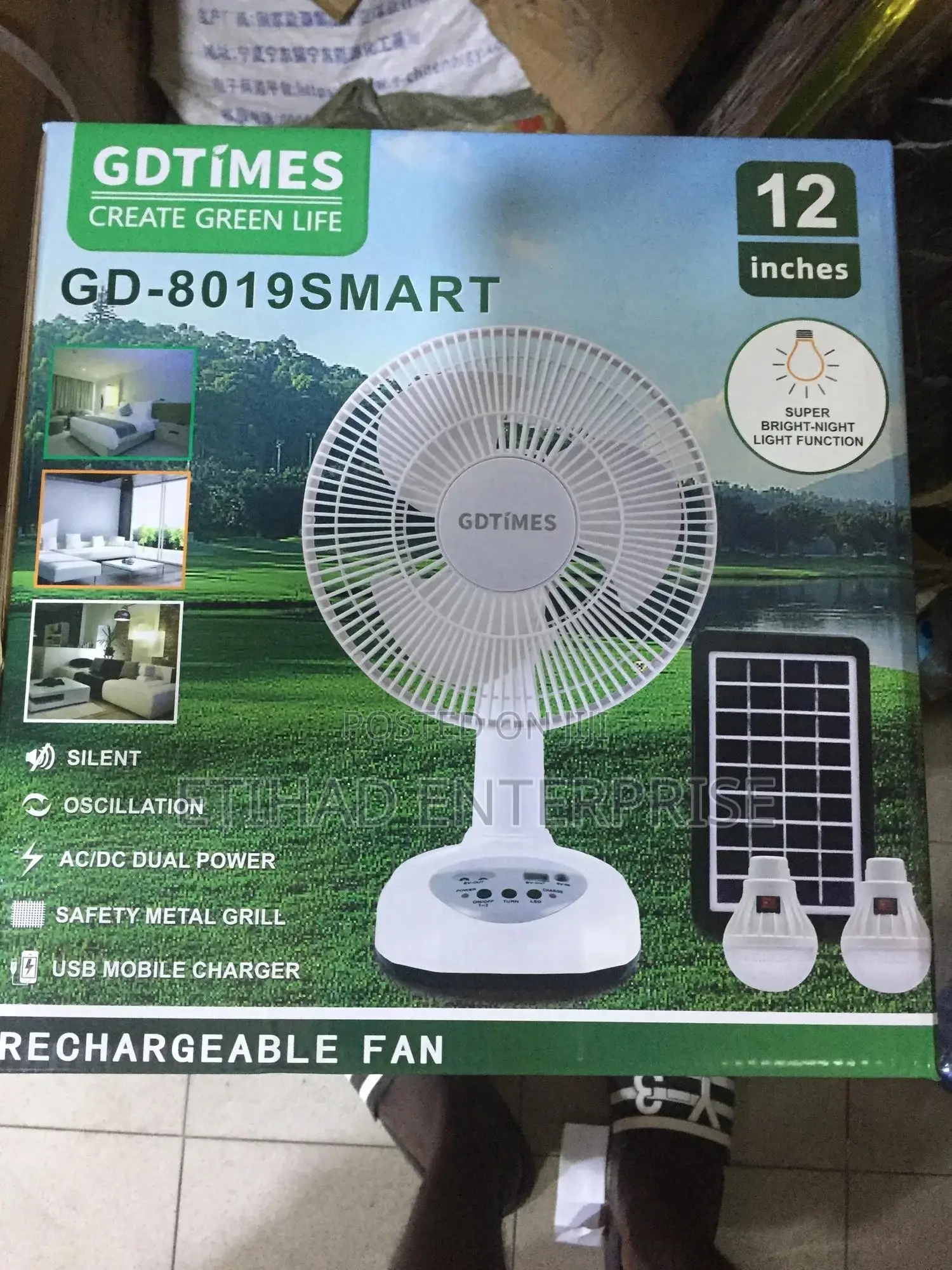 12-inch Solar Rechargeable Fan