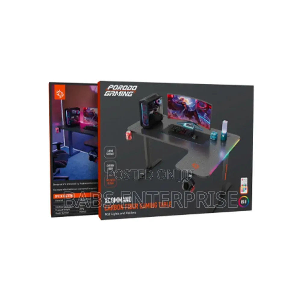Porodo Gaming Xcommand Carbon Fiber Gaming Table RGB Lights Holders