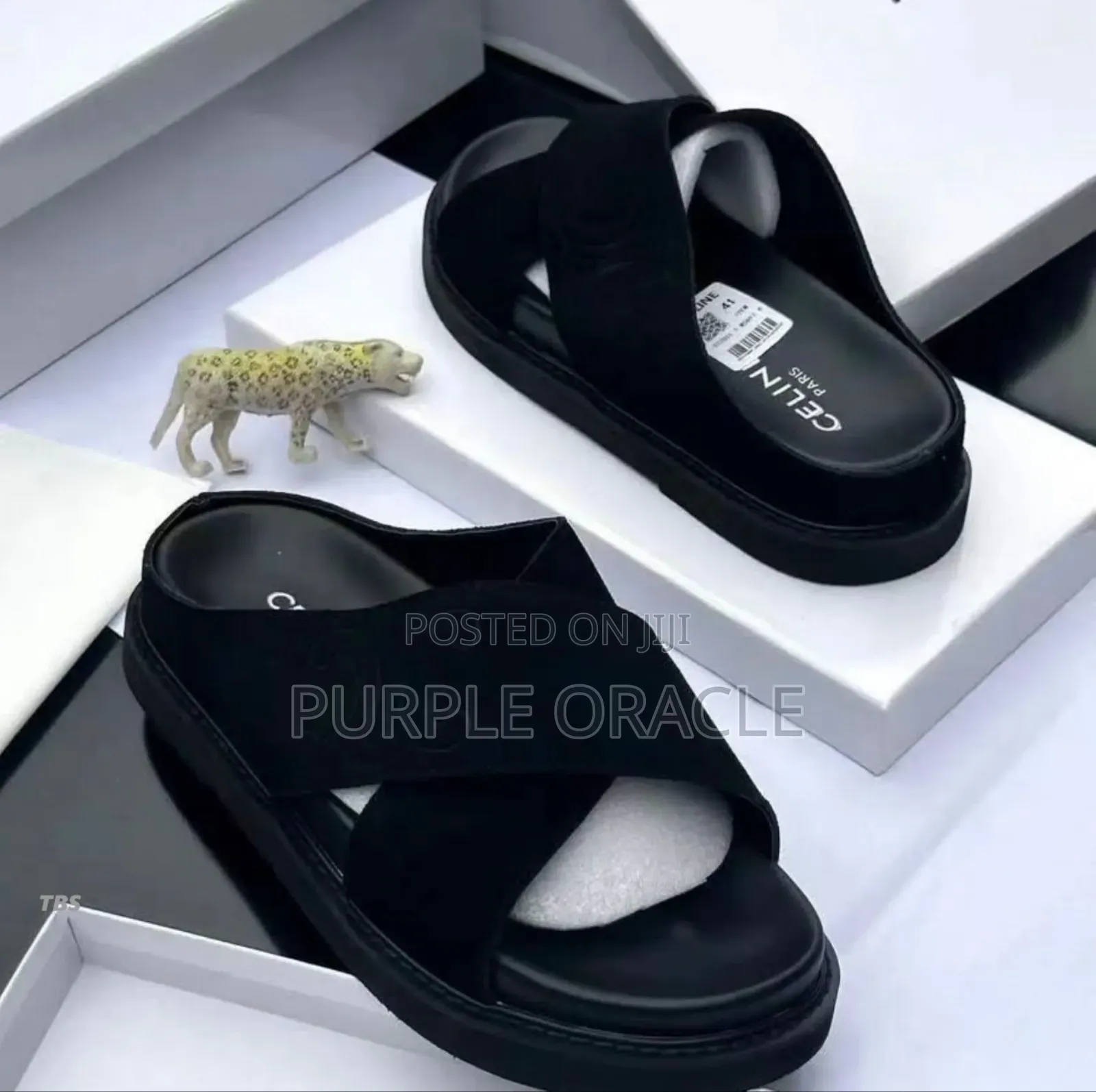 Celine Slides in Black Suede Leather.