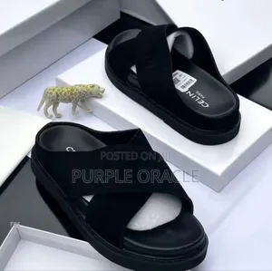 Celine Slides in Black Suede Leather.