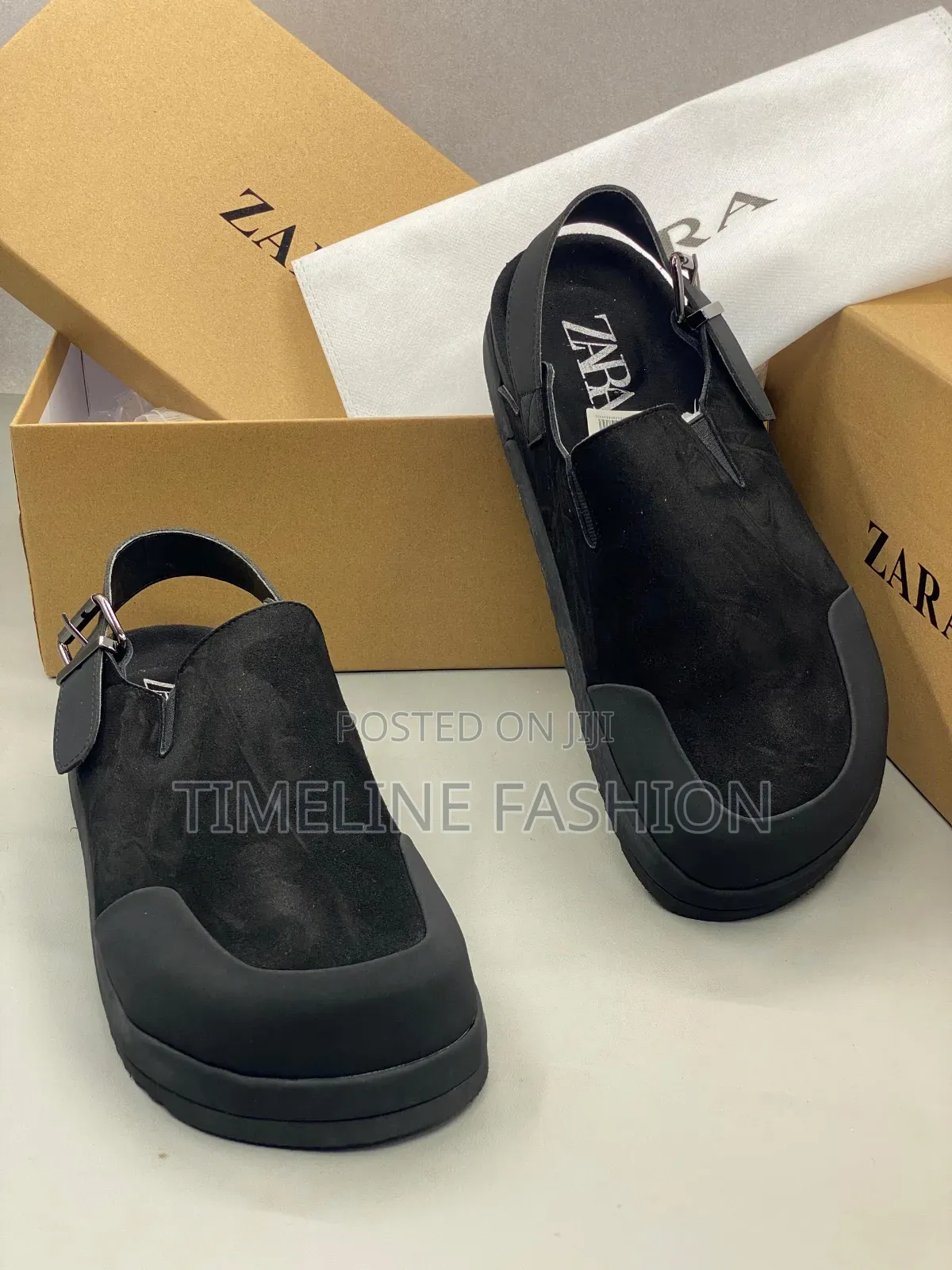 All Black Zara Men's Black Buckle Suede Leather Sandals