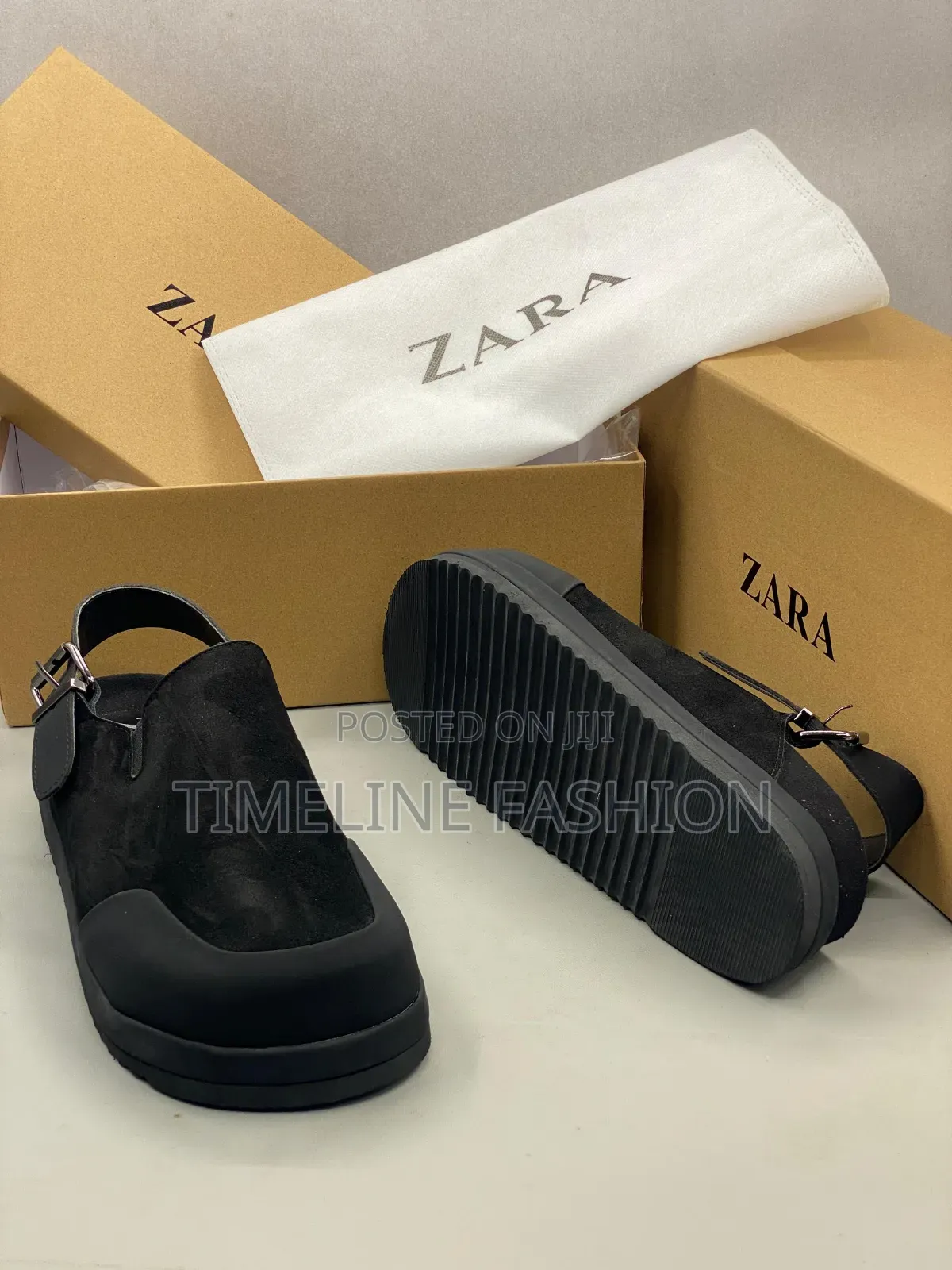 All Black Zara Men's Black Buckle Suede Leather Sandals