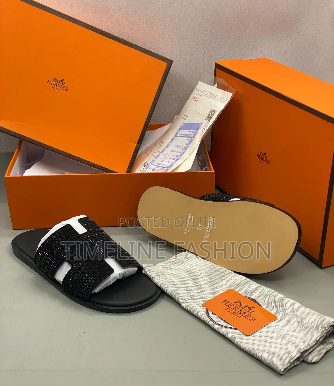 Quality Hermes Men's Luxury Black Slippers