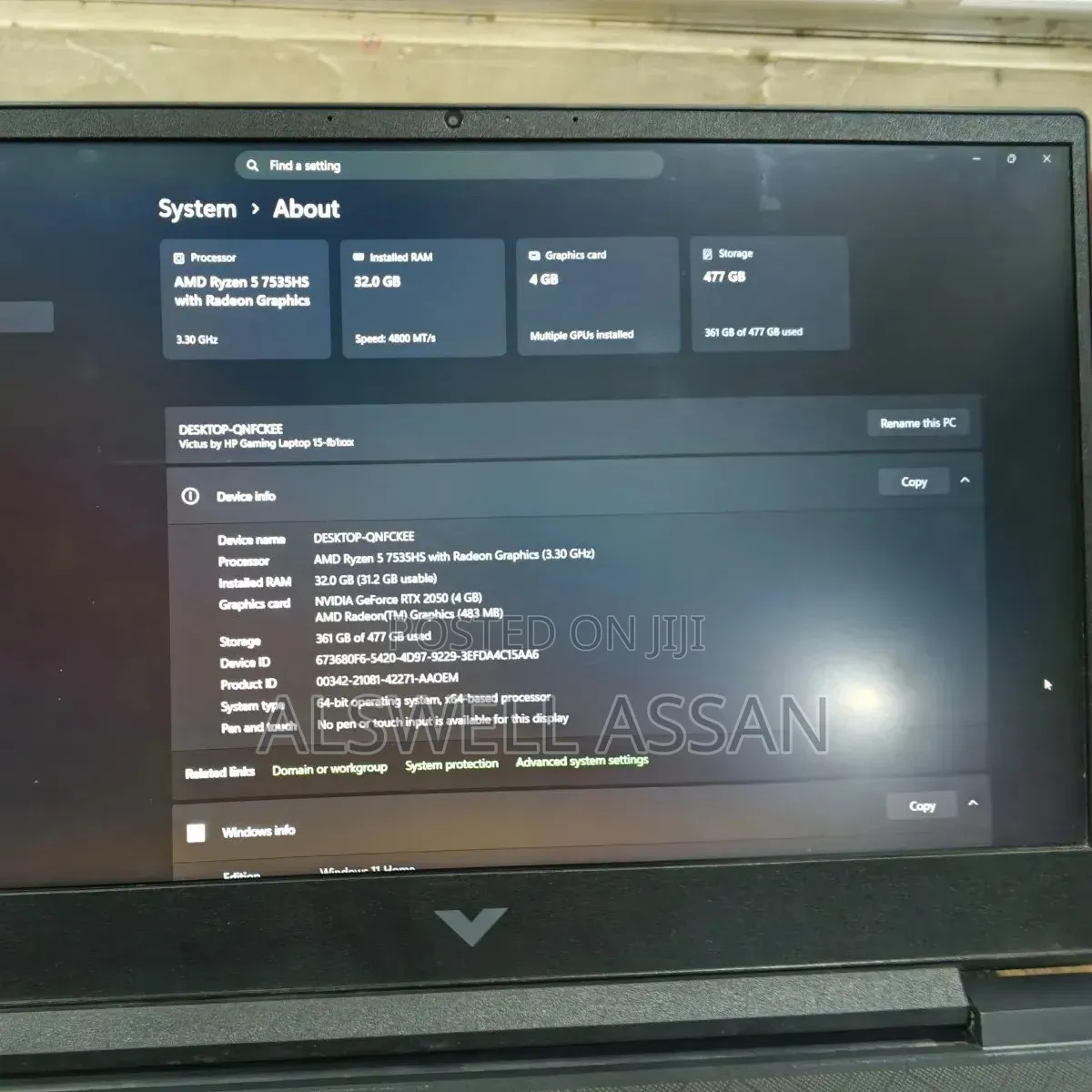 Laptop HP Victus 15 32GB AMD Ryzen 5 SSD 500GB