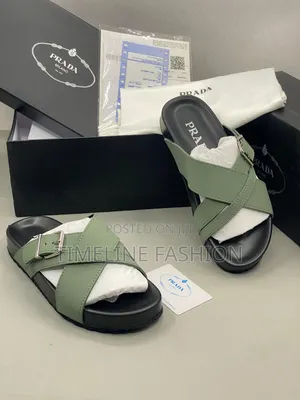 Olive Green Prada Milano Cross Leather Slippers