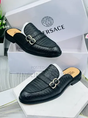 Versace Executive Men's Black Leather Double Strap Half Shoes
