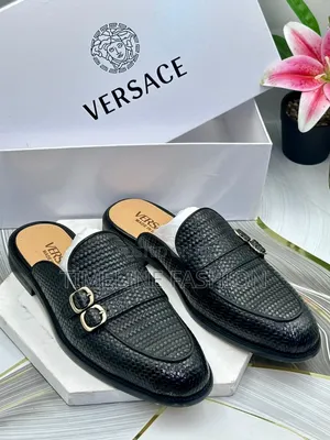 Versace Executive Men's Black Leather Double Strap Half Shoes