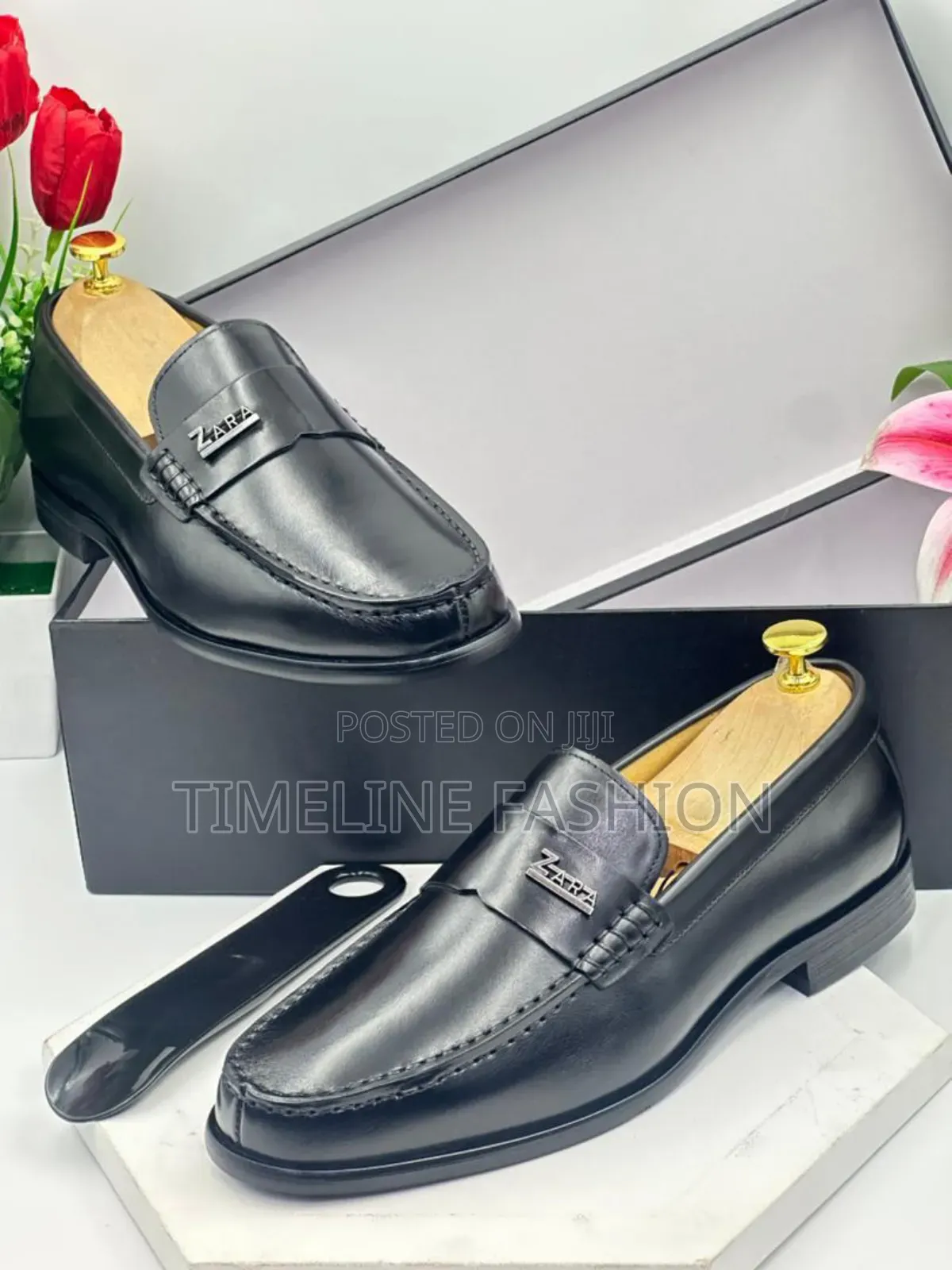 Black Leather Zara Men's Easy Wear Shoes Size 39_46