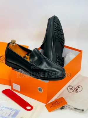 The Hermes Classic Men's Black Leather Shoes Size 39_46