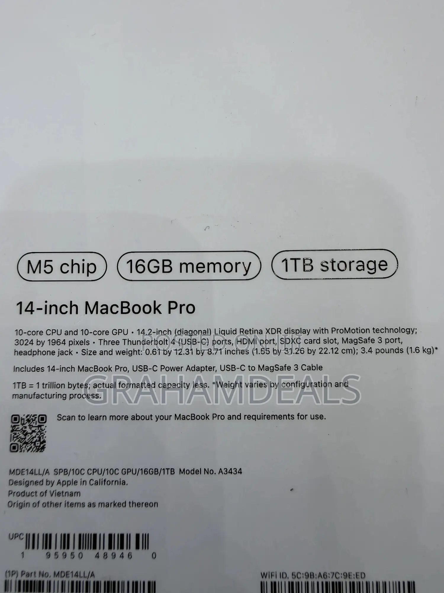 New Laptop Apple MacBook Pro 2025 M5 14-inch 16GB Apple M5 SSD 1T