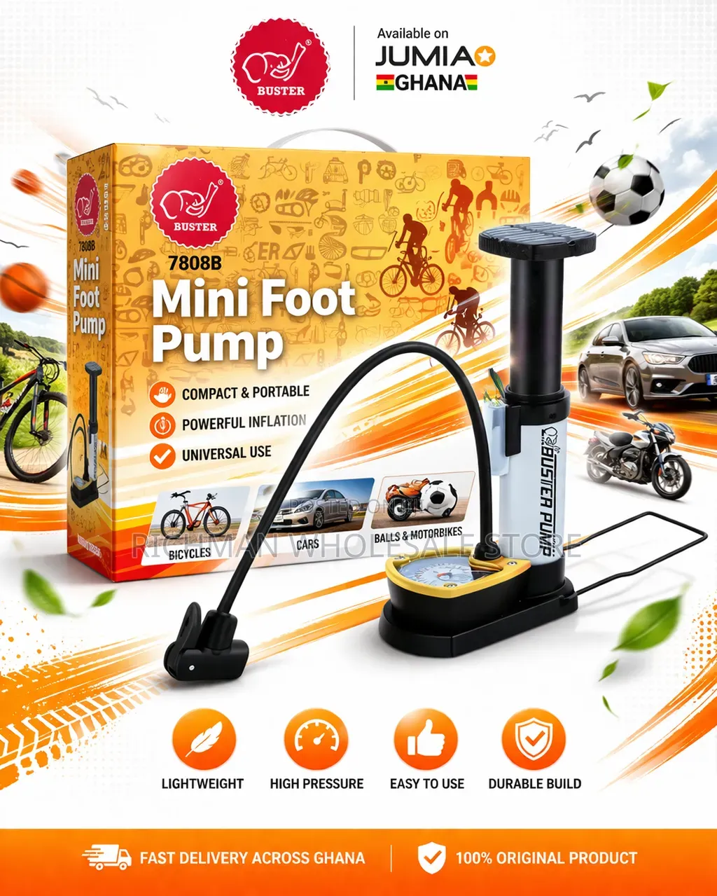 Mini Foot Pump 7808b – Portable High Pressure Air Pump for Bikes, Cars