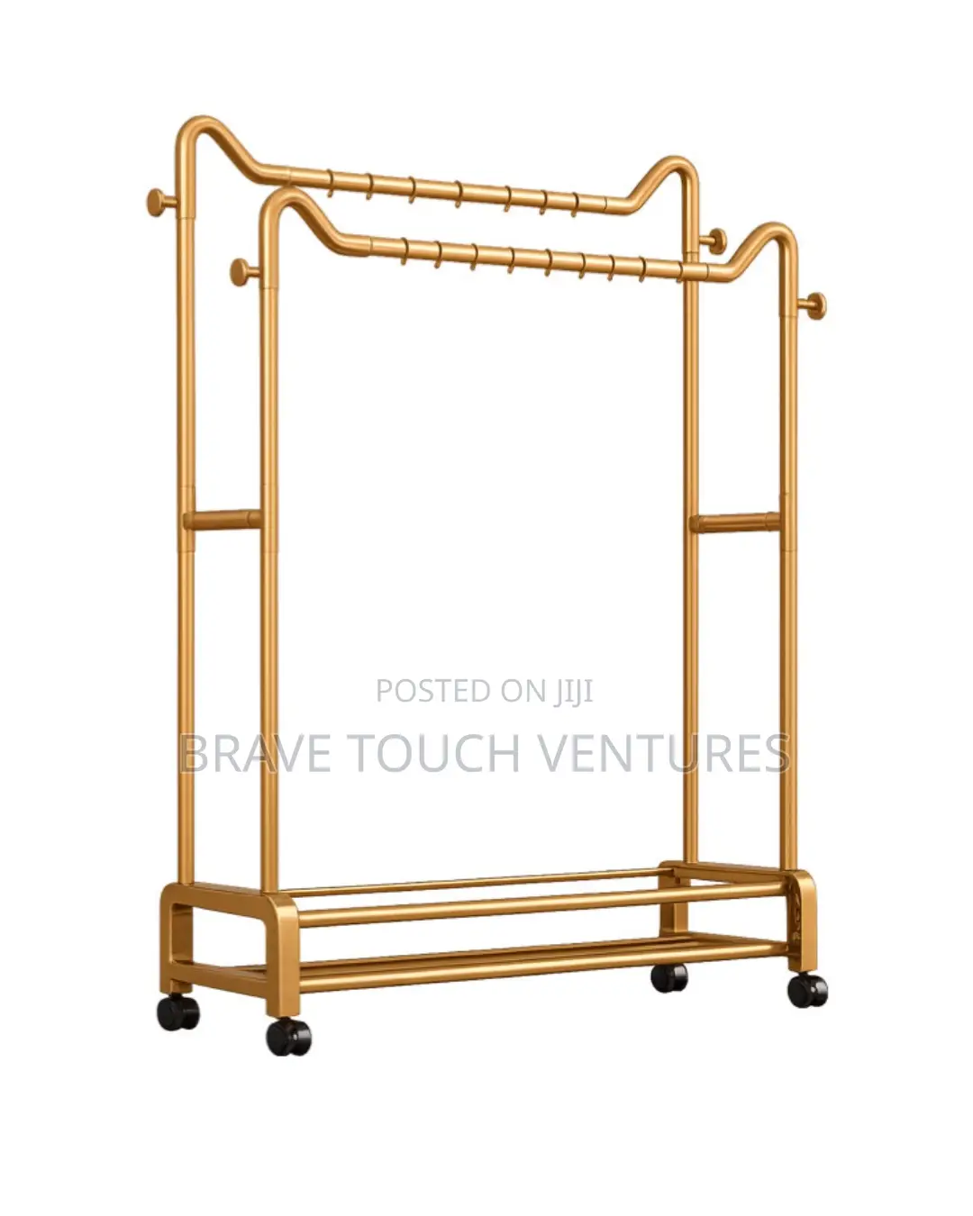 Double Pole Clothes Rack For Boutique Or Personal Use- Gold