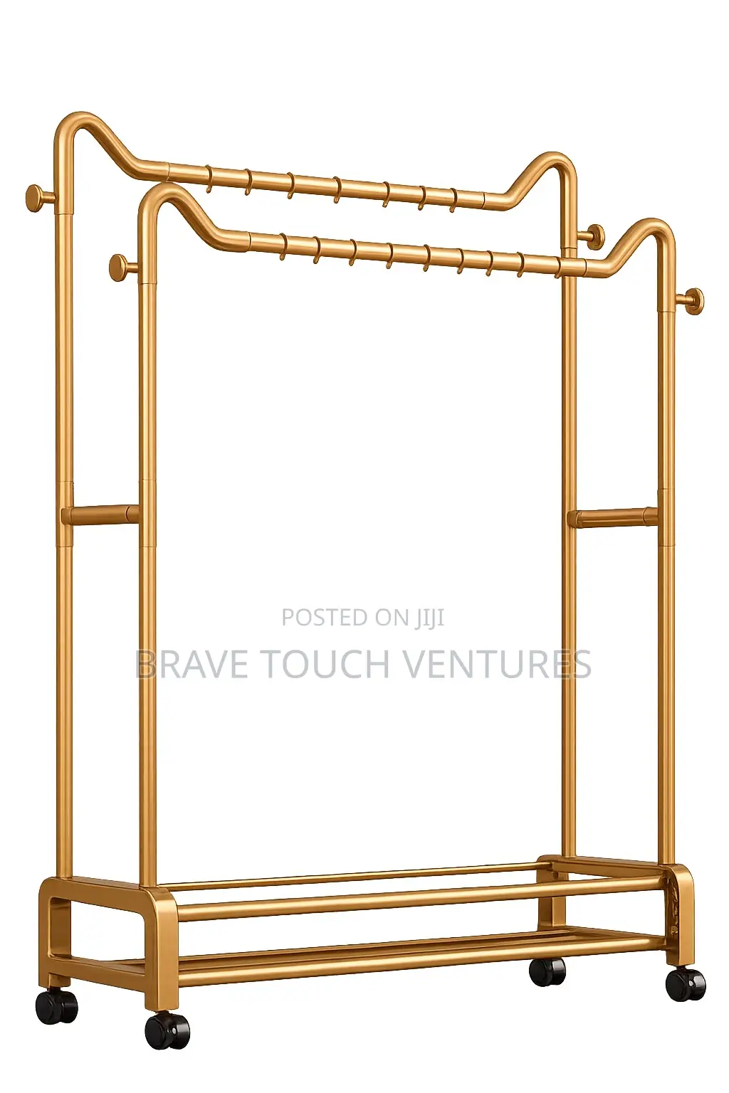 Double Pole Clothes Rack For Boutique Or Personal Use- Gold