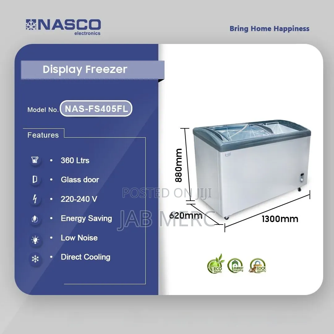 Nasco Display Glass Chest Freezer 360 LTRS Ice Cream Deep Freezer