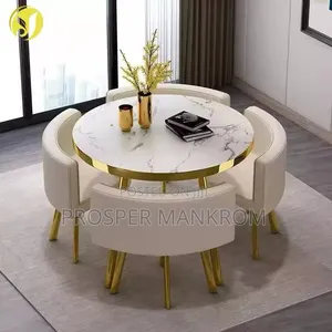 Dinning Gold Marble Table and 4 Set Chairs