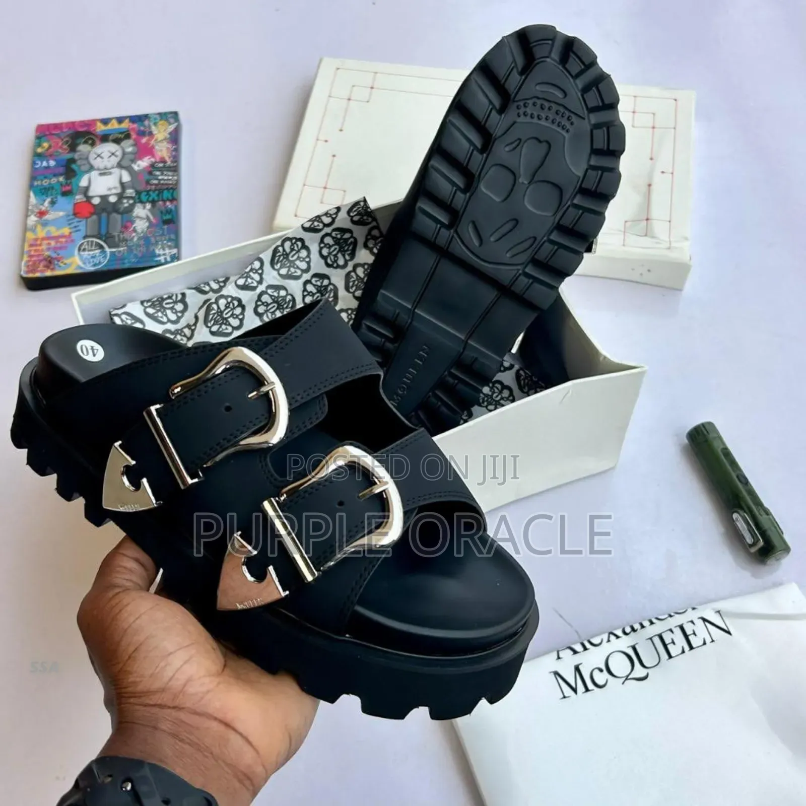 Alexander McQueen Men's Hybrid Double-Buckle Slides