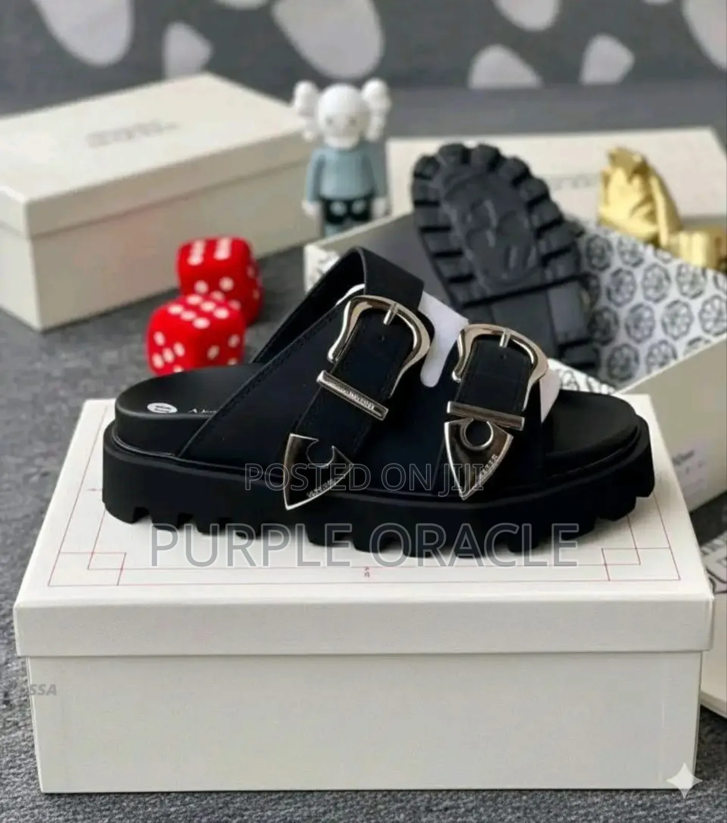 Alexander McQueen Men's Hybrid Double-Buckle Slides