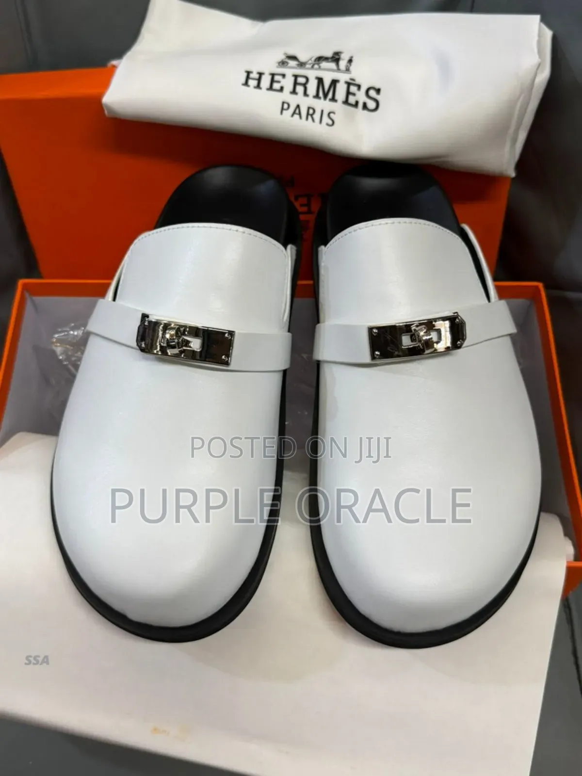 Hermès Men's White Leather Half Shoe.
