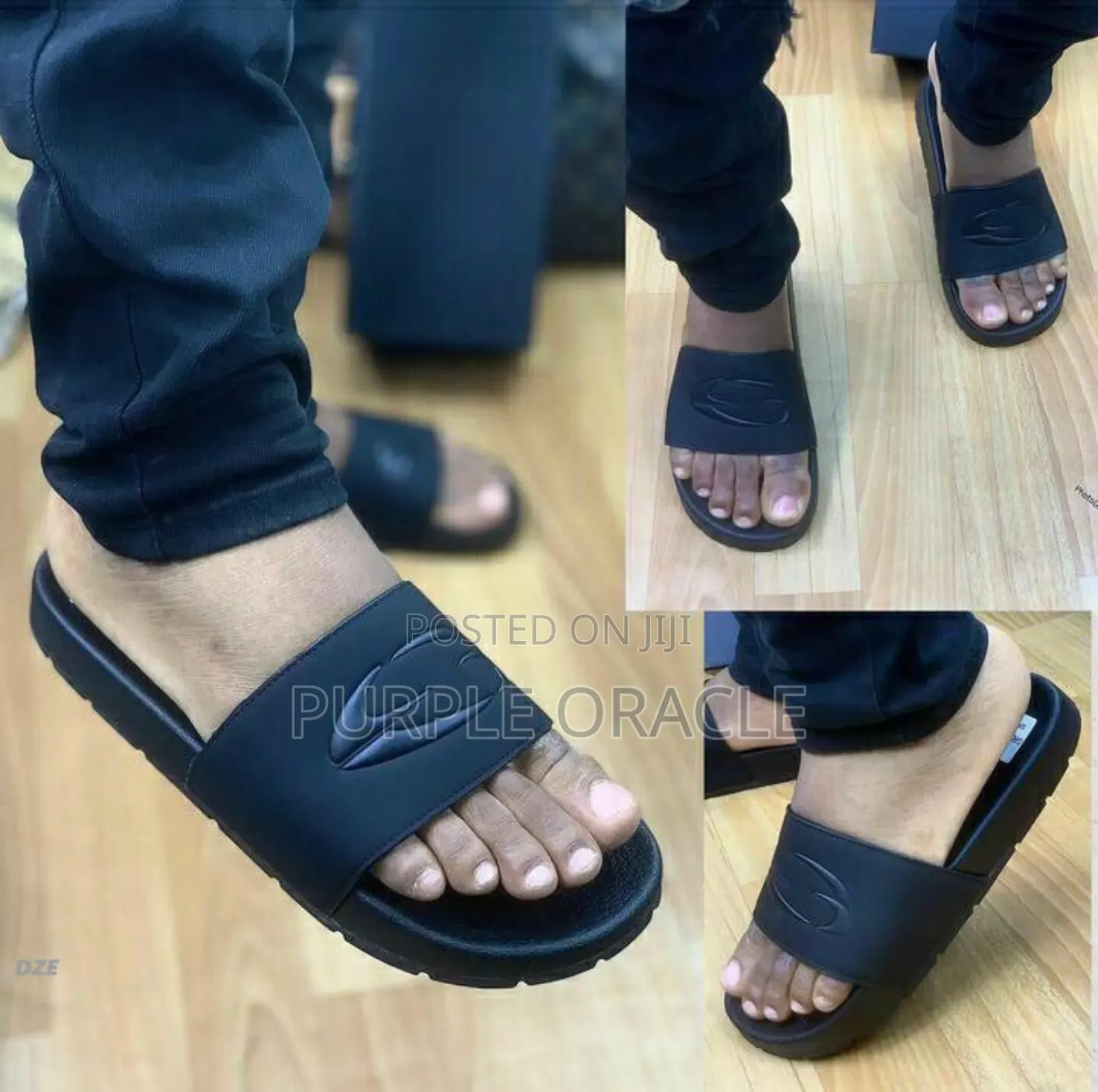 Corteiz Men's All-Black Rubber Slides.