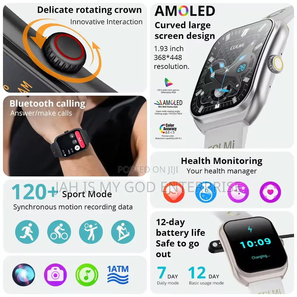 Colmi P86 1.93" Amoled Men Ip68 Waterproof Smart Watch - Black