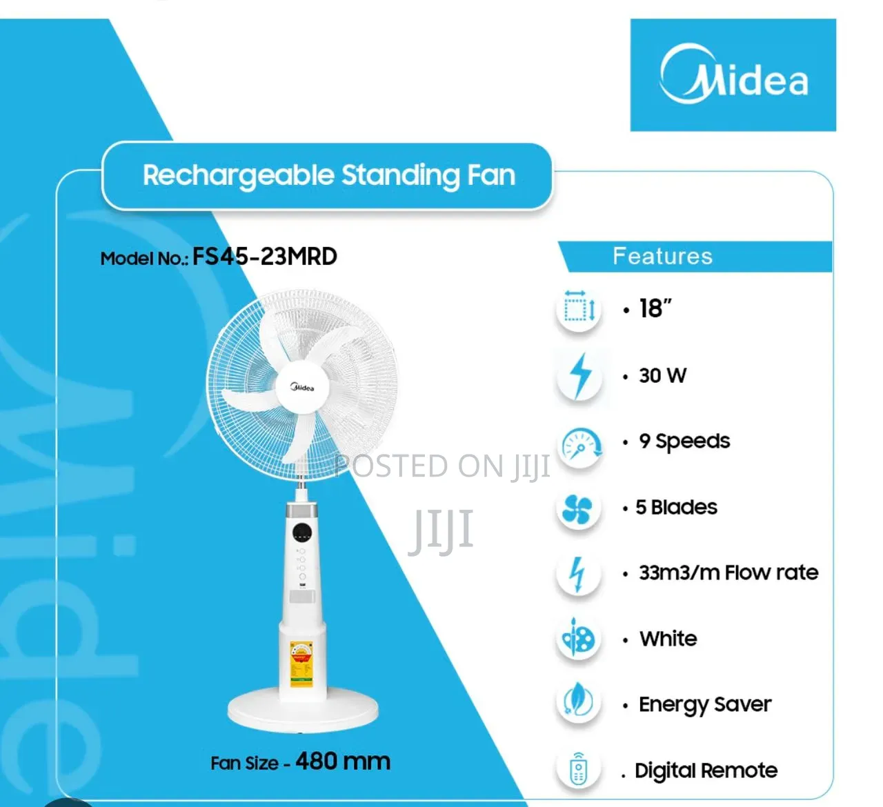 Midea 18′′ Rechargeable Fan