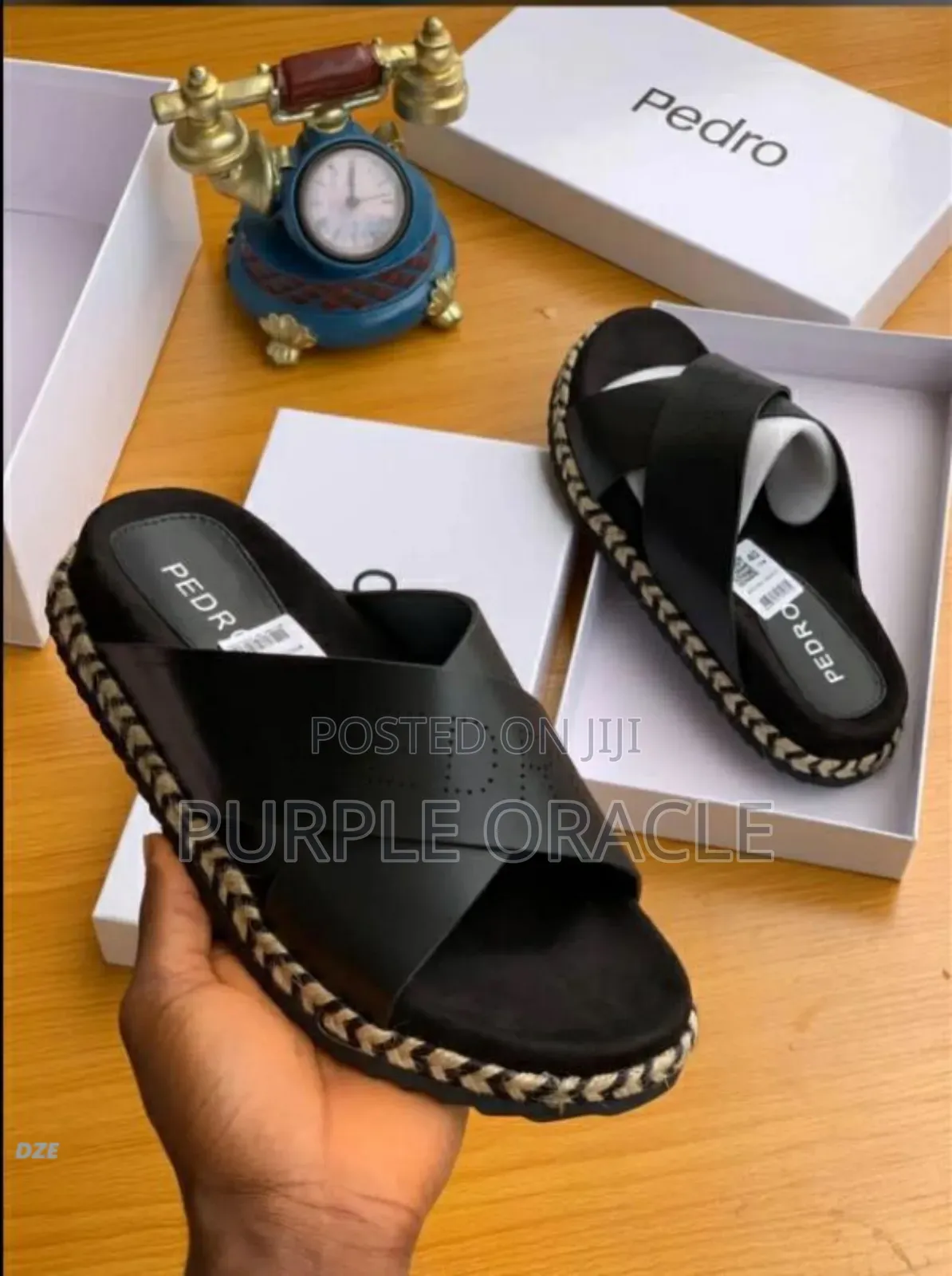 Pedro Leather Cross-Strap Slides.