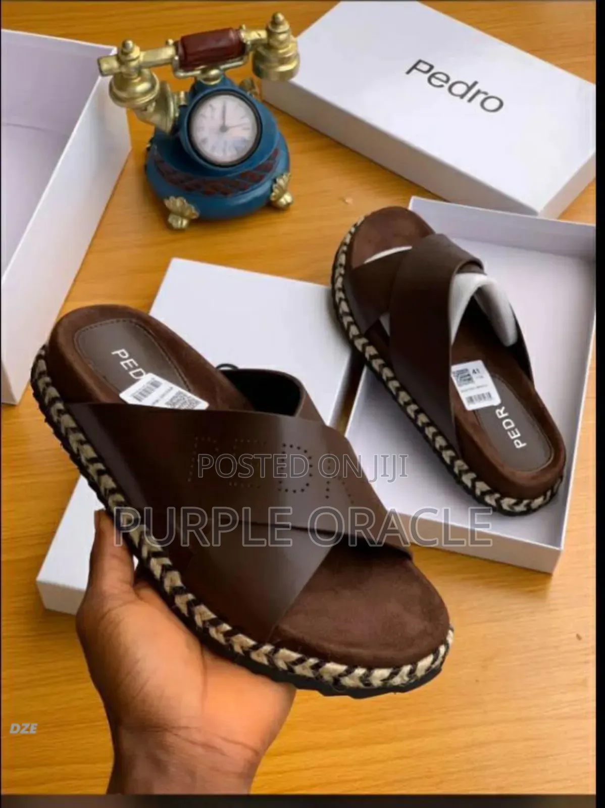 Pedro Leather Cross-Strap Slides.