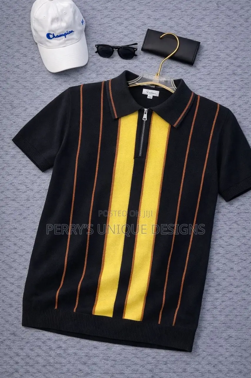 Midnight Elite Zip Polo – Signature Stripe Edition