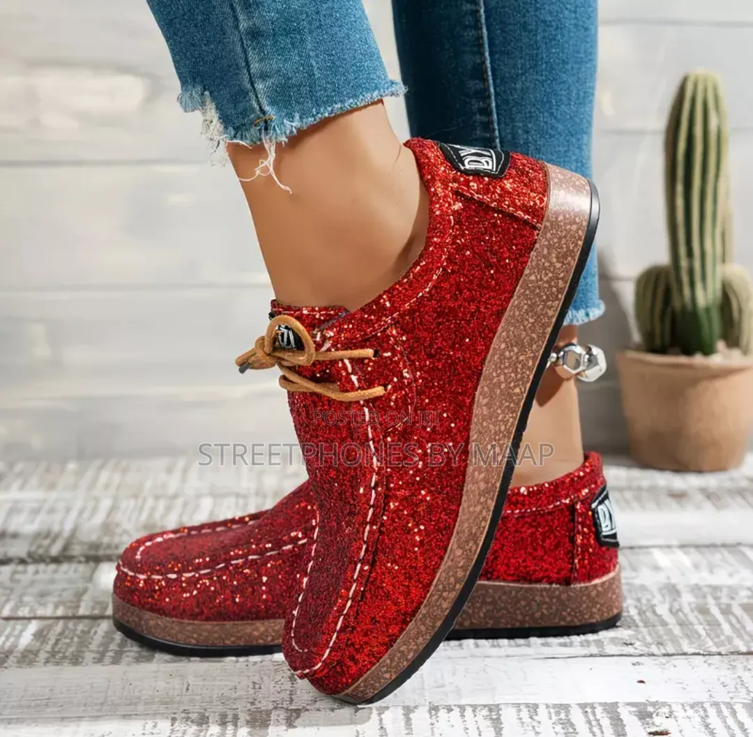 Red Glitter Platform Loafers for Women